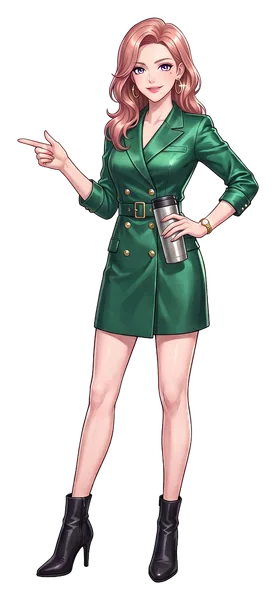 A woman with a thermos, pointing at the last-call ladder