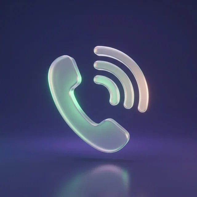 Glass icon of a glowing phone handset