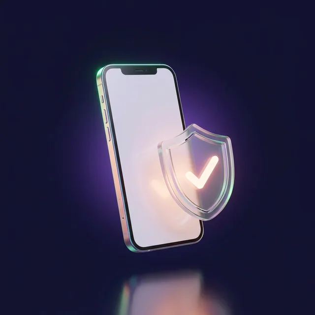 Glass icon of a phone with a shield