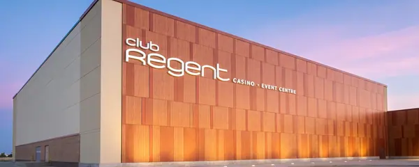 Club Regent Casino wall and sign at blue hour